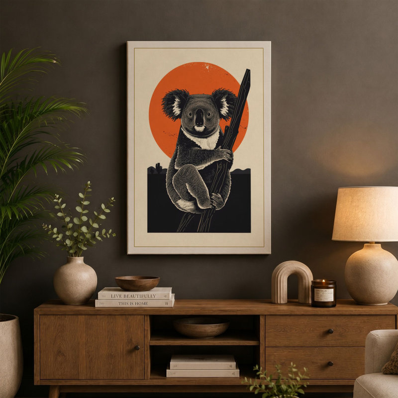 Bold Koala Geometric - Wrapped Canvas, 24x16 - 61.0 x 40.6 cm, Teal Border