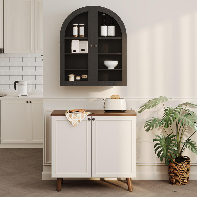 Bathroom Wall Mounted Cabinet, Arched Medicine Cabinet Over The Toilet Storage Organizer with Glass Doors, Black