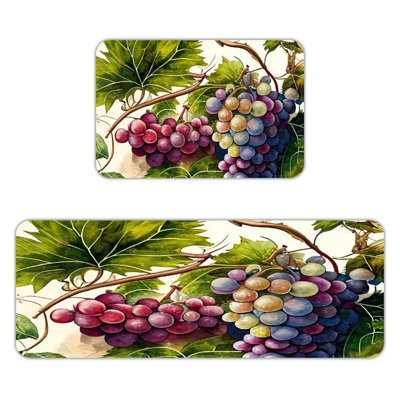 Kitchen Living Room Entry Grape Print Multicolor Kitchen Mats 2 Pcs