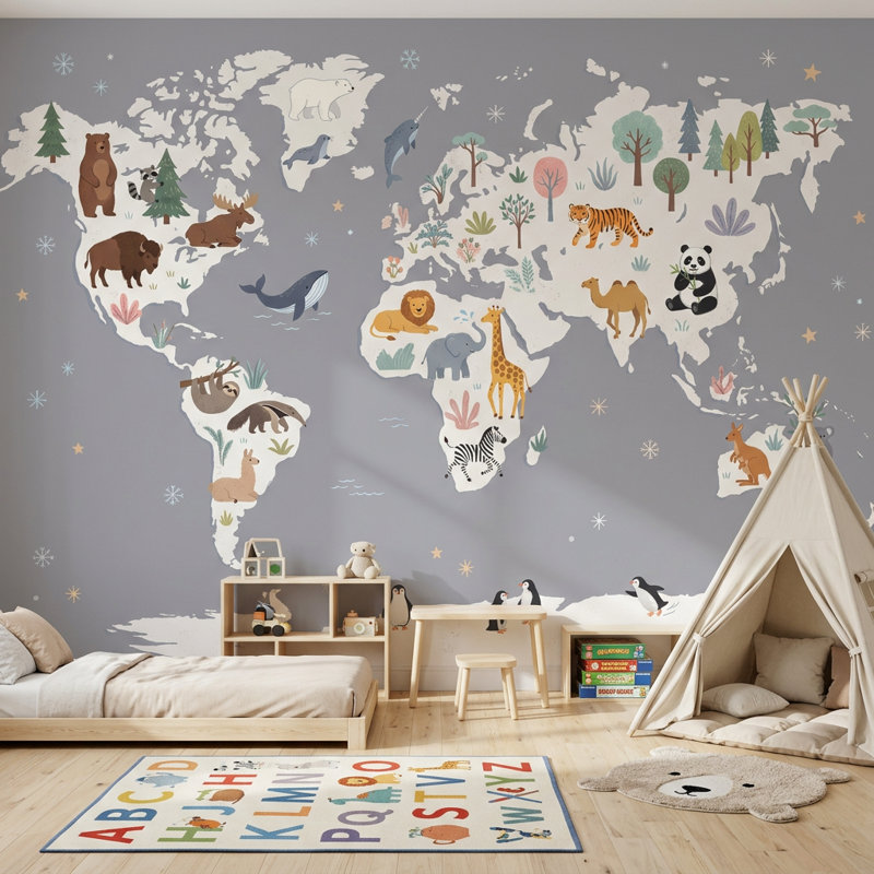 Papier peint carte du monde Carte du monde Carte du monde Fresque murale, 160"x108", Peel and Stick