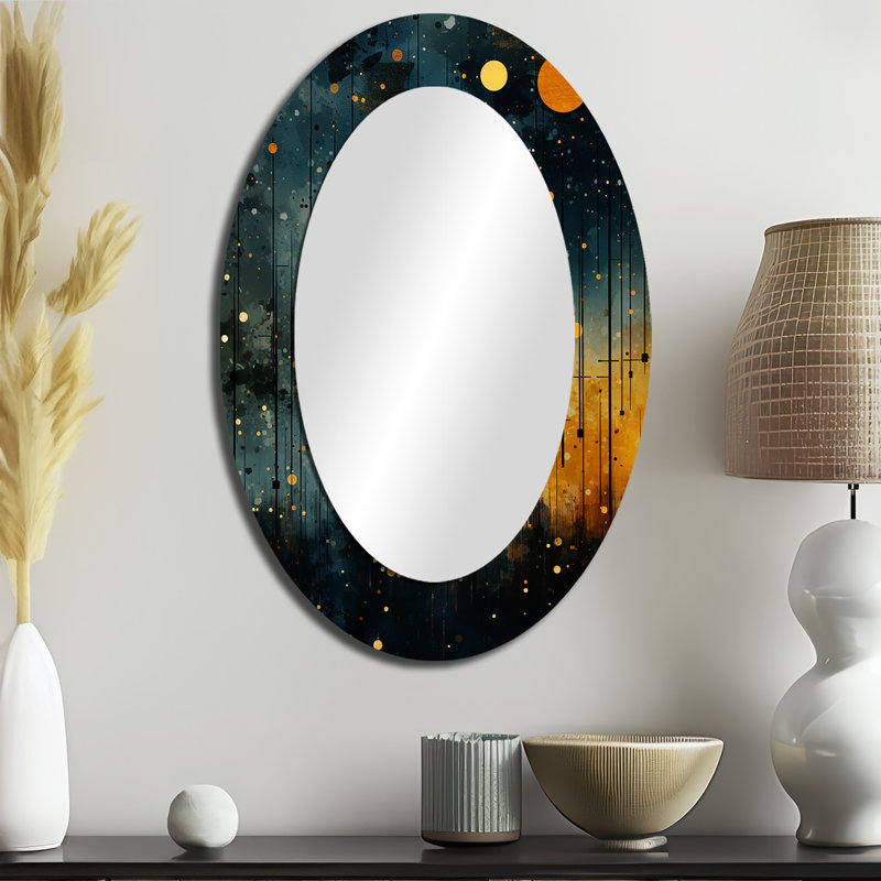 Miroir mural jaune avec motif de murmures astral jaune, H 36 po x l 24 po