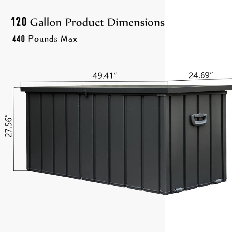 Grande boîte de rangement pour terrasse de patio de 120 gallons - imperméable, verrouillable, pour l'extérieur