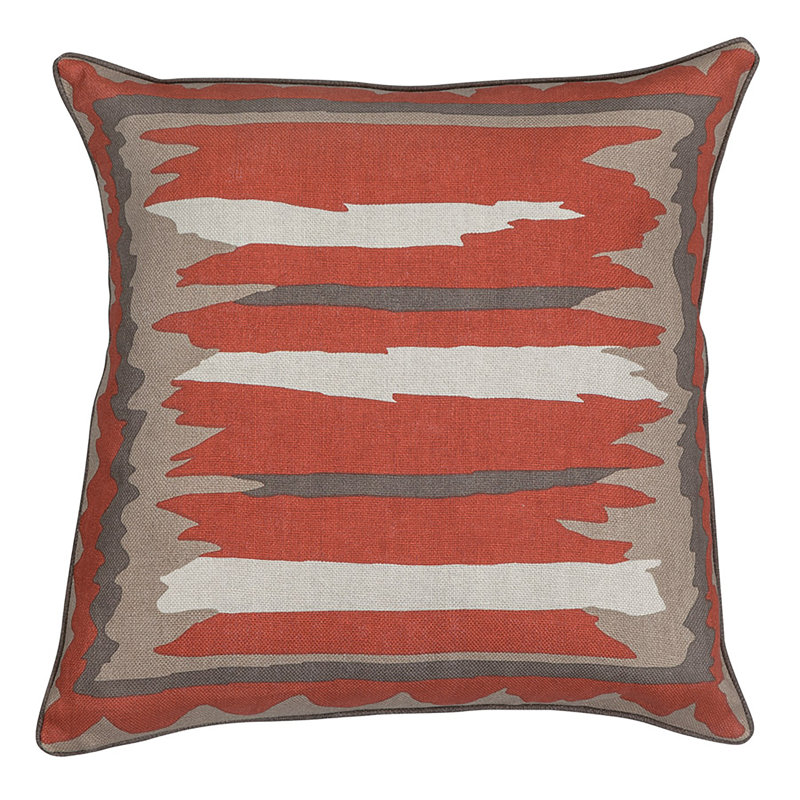 Mesa Linen Square Pillow Cover & Insert, Taupe/Paprika Abstract