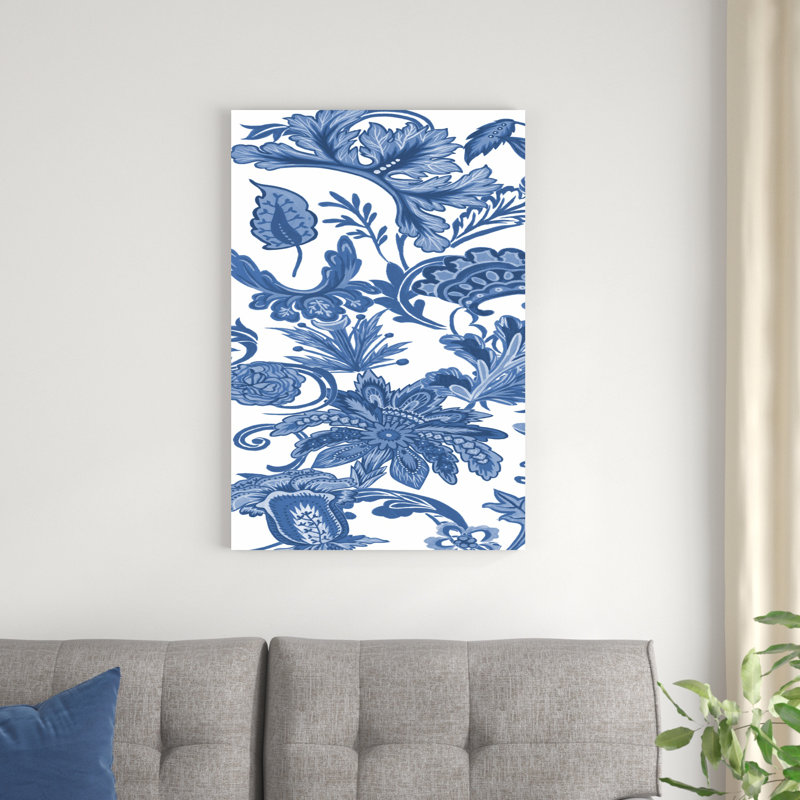 «Indigo Chintz V» par Melissa Wang - peinture sur toile tendue, H 36 po x l 24 po