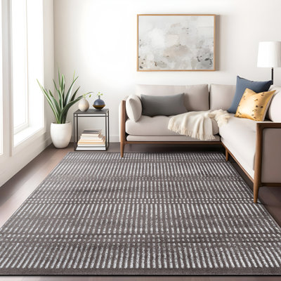 Rambo Contemporary Minimalistic Stripe Lines Area Rug Brown/Ivory