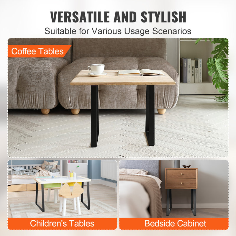 16-inch Black Carbon Steel Adjustable Table Legs Set