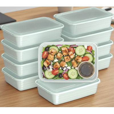 Contenant alimentaire sans PFAS, sans BPA, vert menthe, ensemble de 20 pièces, réutilisable avec couvercles, micro-ondes, réfrigérateur et lave-vaisselle.