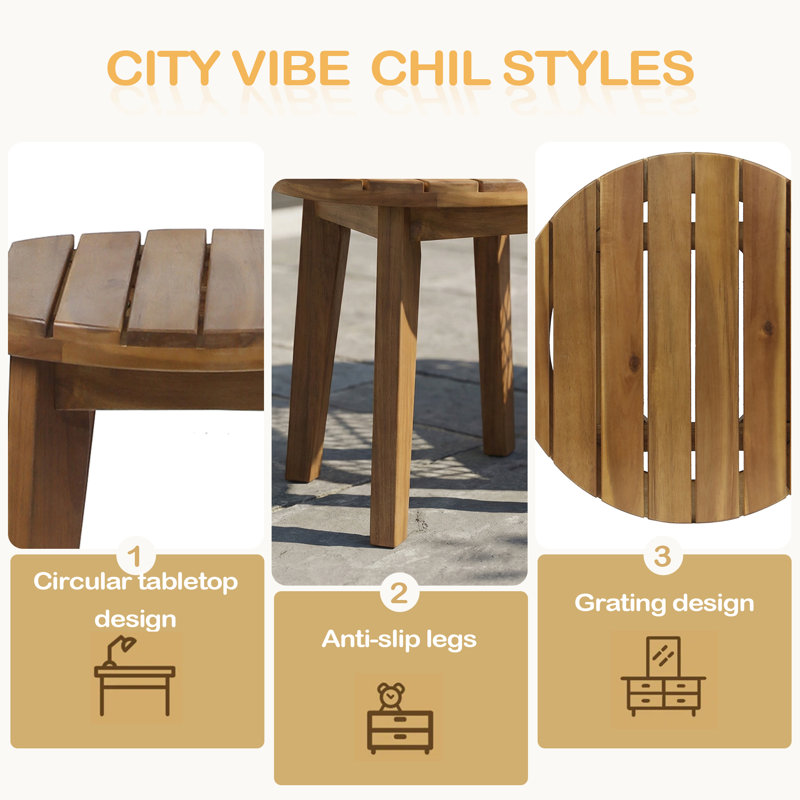 Outdoor 16" Acacia Wood Side Table, Teak