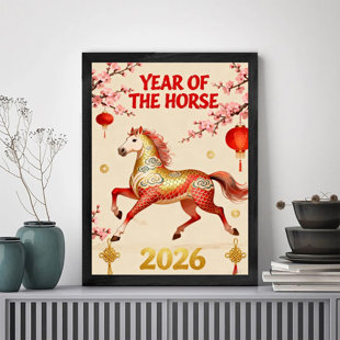 Black Framed 2026 Year of Horse Wall Art Lunar New Year Festive Cultural Frame Print