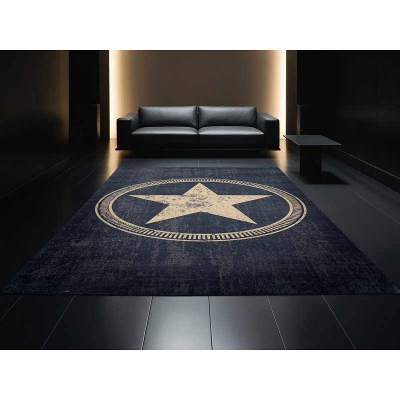 Soft Plush Esquibel July 4Th Modern & Contemporary Abstract Area Rug in Gray – Navy Binding, 2x5