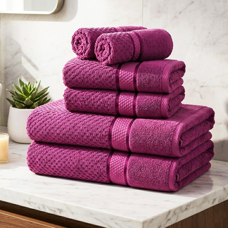 Collection de serviettes 100% coton Obed, Mauve raisin, Ensemble 6 serviettes de bain