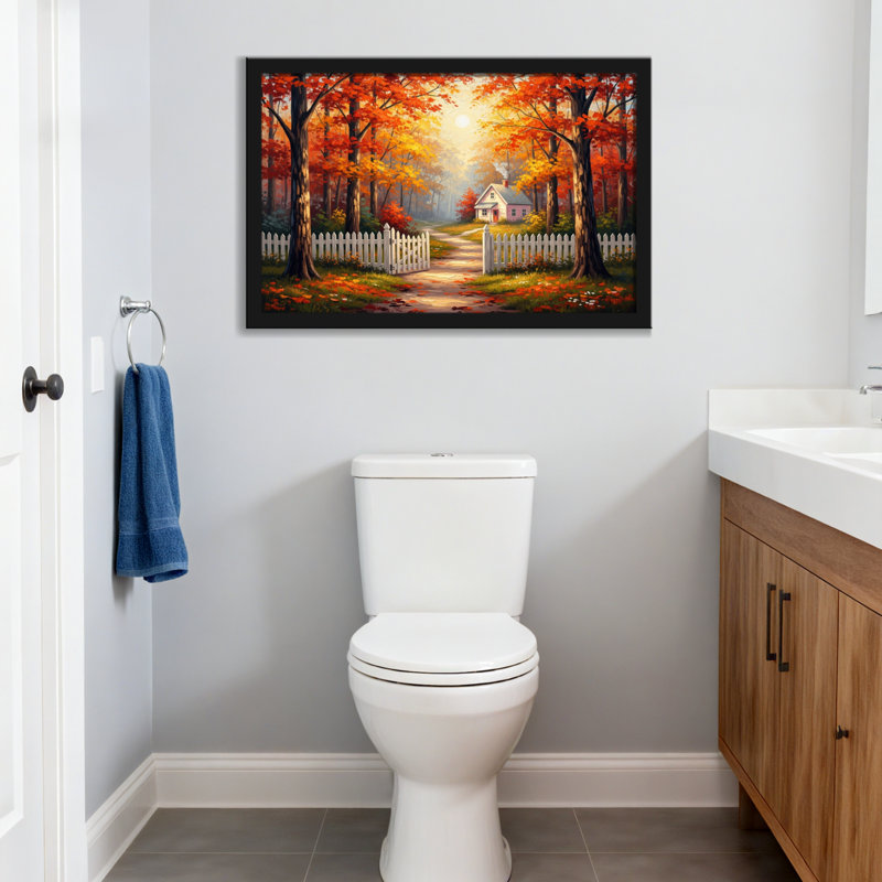 Plantes et fleurs, arbres d'automne, chemin de campagne, clôture, feuilles, soleil, jardin, H 12 po x l 18 po, Toile tendue