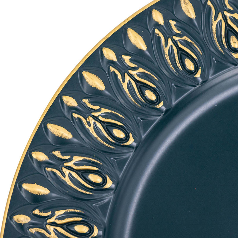 8 Pack Plastic Charger Plate, D14", Black/Gold