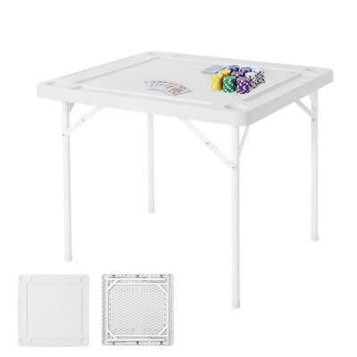 35" Folding Mahjong Table – Portable 4 Player Domino and Card Table with 4 Cup Holders & Chip Trays, Heavy Duty Square Foldable Game Table for Picnic, Camping, Poker, Indoor & Outdoor