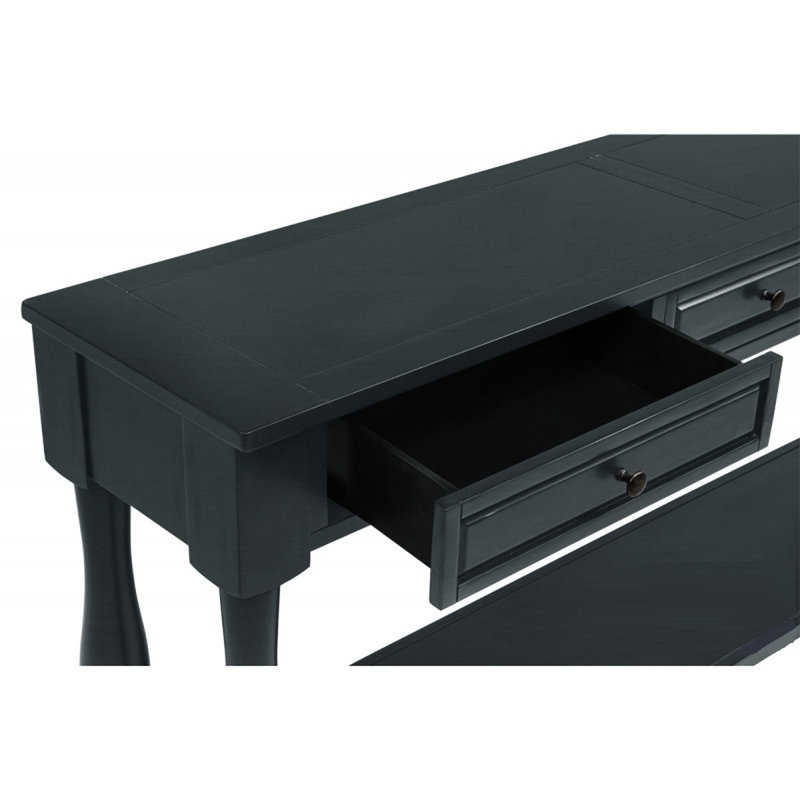 Console de 63 po avec 3 tiroirs en bois bleu marine de style transitionnel pour le salon, le vestibule, le couloir, Gray