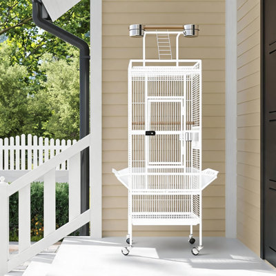 60" Tall Rolling Metal Bird Cage Aviary with Stand – Indoor/Outdoor for Parrots & Parakeets, Black