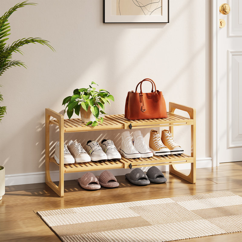 2‑Tier Bamboo Expandable Stackable Shoe Rack, 2-Tier