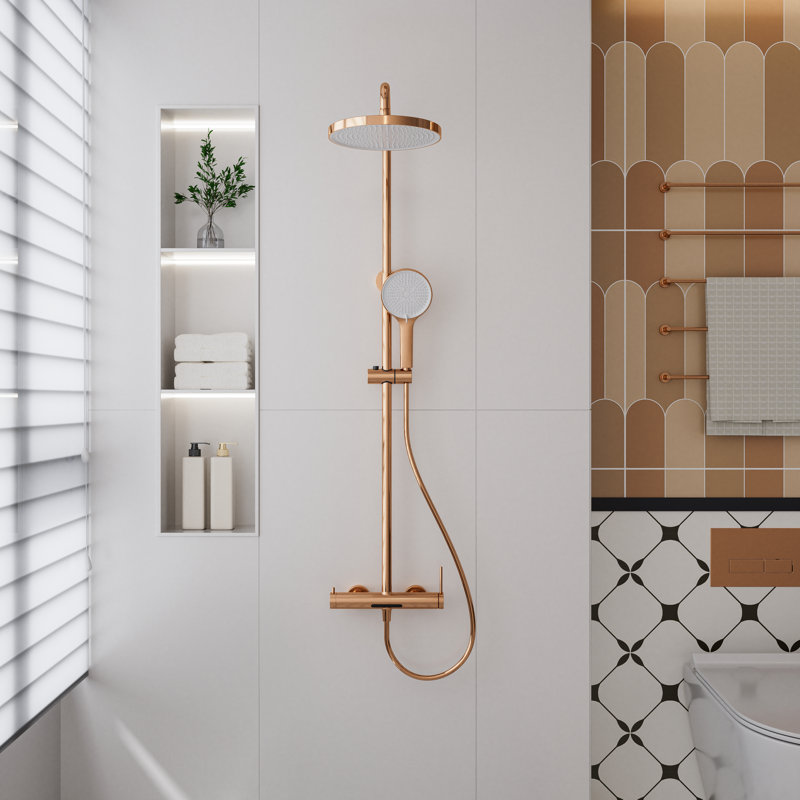 Système de douche complet 10 fonctions 10 pouces avec barre coulissante 1,6 gal / min, Or rose