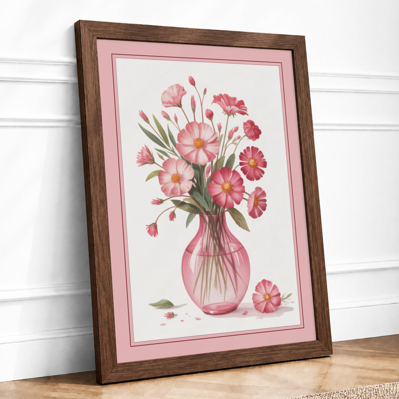 Pink Carnations and Tulips Botanical - Framed Print, Walnut, A1 - 84.1 x 59.4 cm