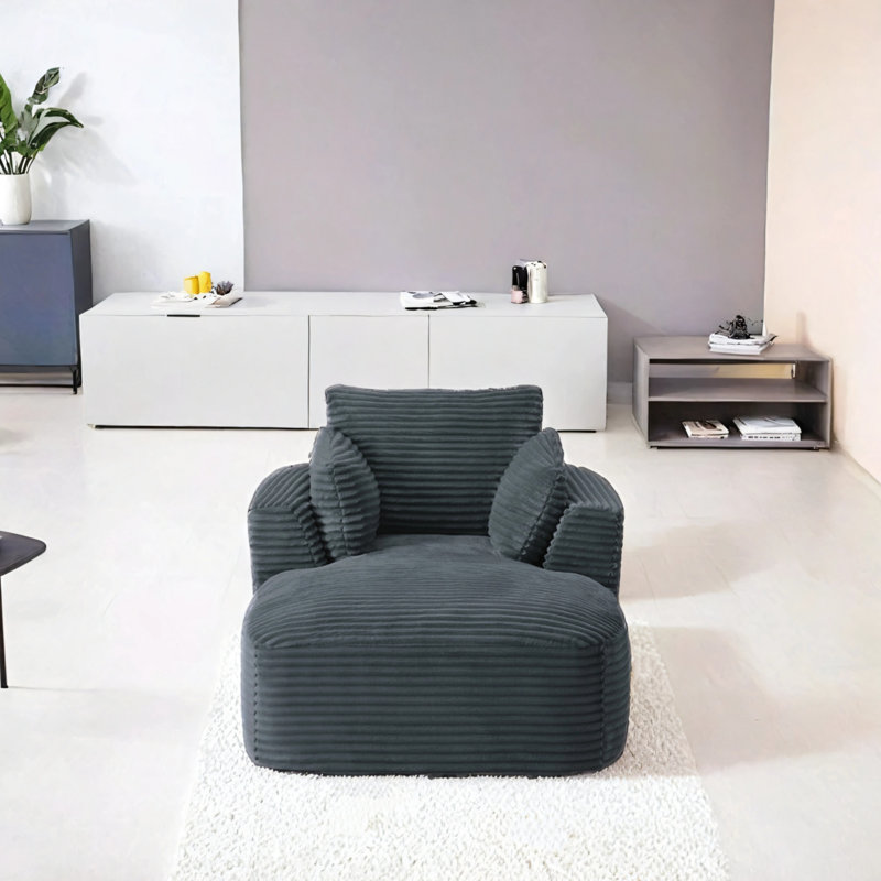 Très grand fauteuil inclinable en velours côtelé, Gris