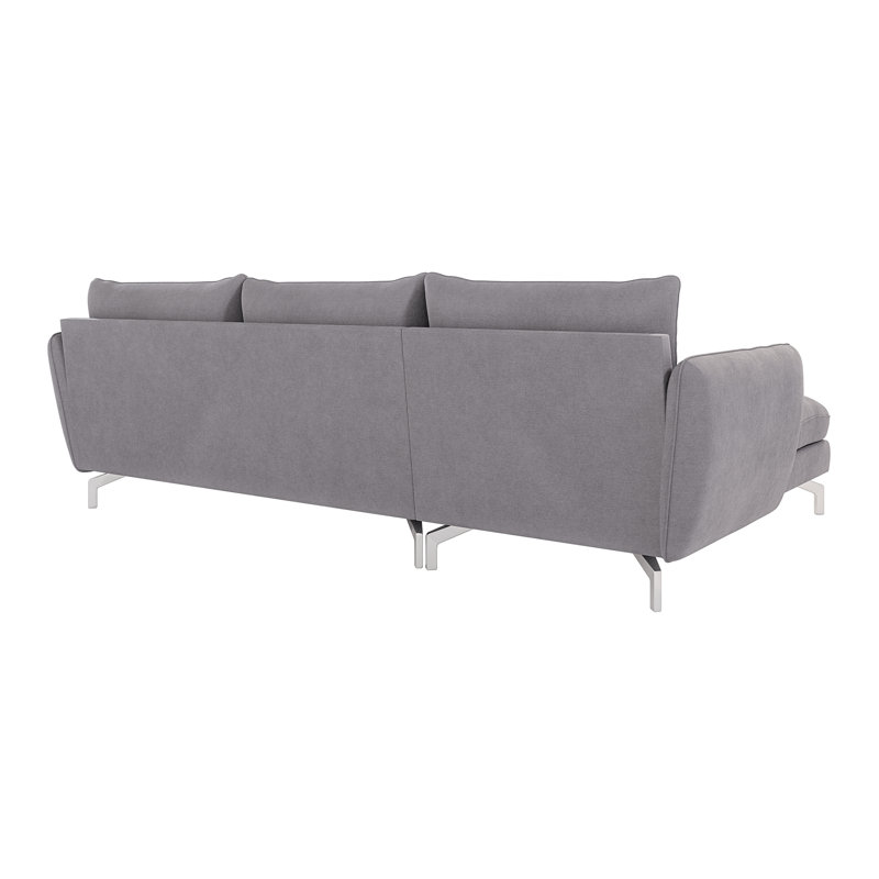 Modern Corner Chaise Sofa Kimo with Silver Metal Legs, Grey, Left Hand Facing