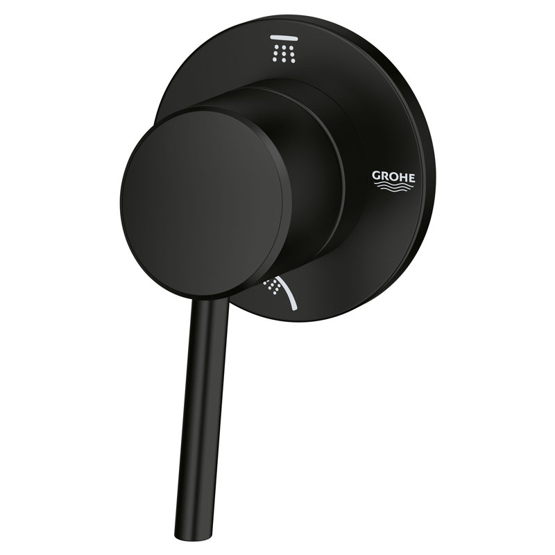 Garniture de robinet de douche à inverseur à 2 voies à poignée simple Concetto ™, Noir mat