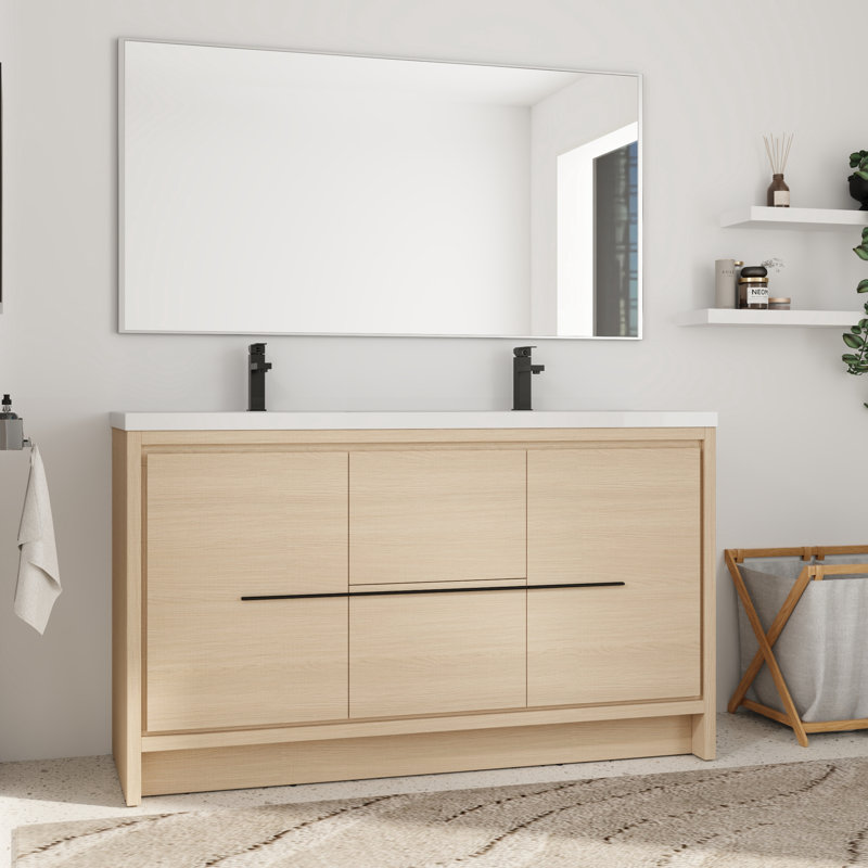 Meuble-lavabo double 60 po avec plateau en résine
