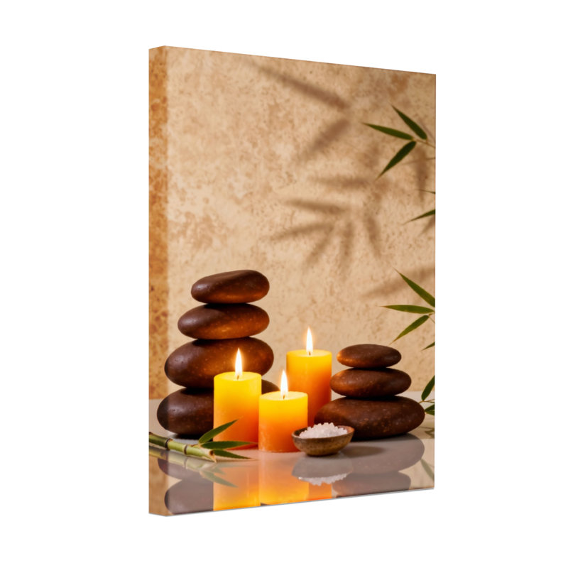 Bath and Laundry Calm Stones Candles Bamboo Leaves Reflection, H 18 po x l 12 po