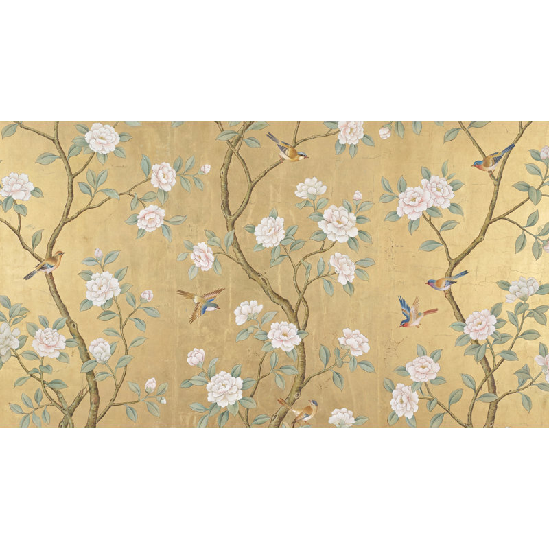 Papier peint floral oiseaux traditionnels, Non-Woven Nonpasted, 160 po x 108 po