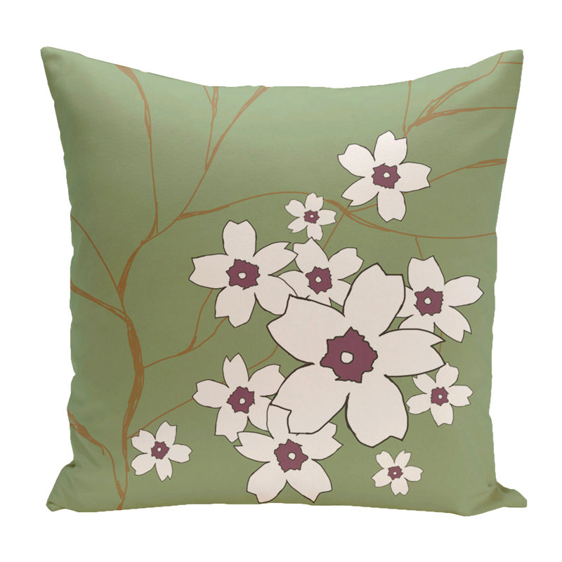 Floral Outdoor Reversible Throw Pillow, Green, 20"x20"