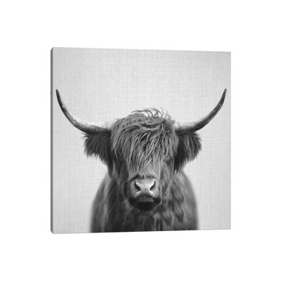 Vache Highland en noir et blanc par Gal Design - Giclée sur toile tendue avec châssis