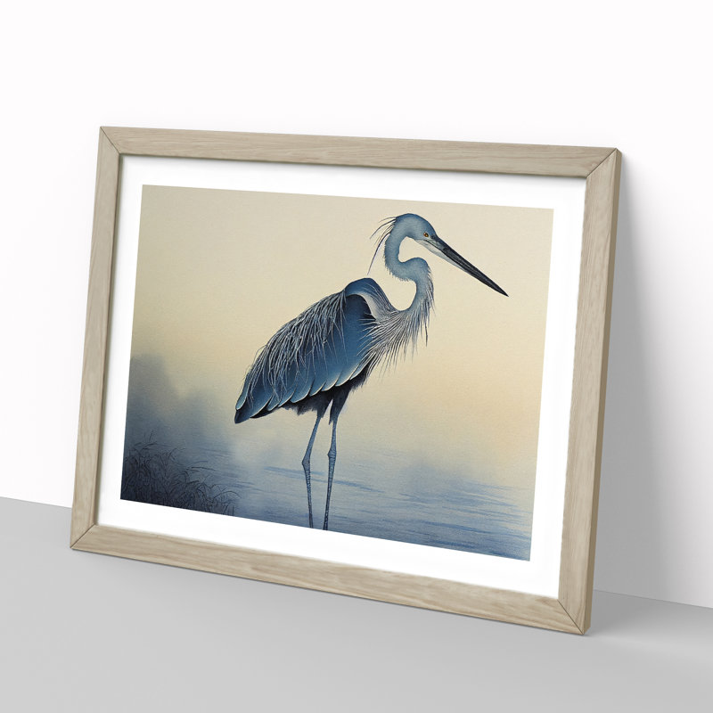 Heron Bird Vol.1 - Single Picture Frame Print, Oak, 46cm H x 64cm W x 2cm D