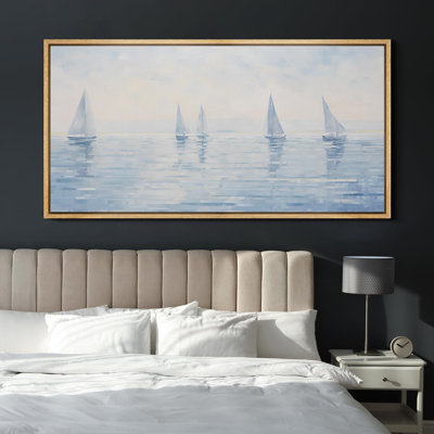 Coastal Beach " Serene Nautical Sailboats at Dawn In The Sea Ocean Rustic Retro Art Decor Extra Large Pictures " Print