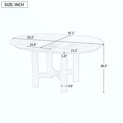 Table de salle à manger ovale en bois extensible de 47 à 63 po avec rallonge amovible de 16 po, pieds en bois massif pouvant accueillir 4 à 6 personnes pour la salle à manger et la cuisine