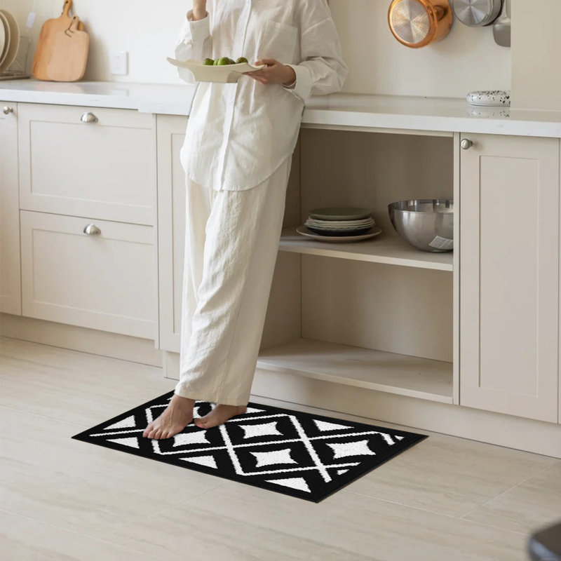 Kitchen Mats, Machine Washable, Non Slip Kitchen Rugs, 3 Piece Set, Black