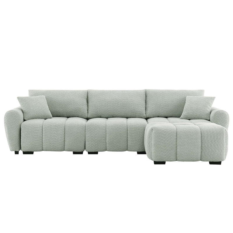 110" Modular Sectional Sofa, L Shape with Extra-large Seat, Pull-line Design, Movable Ottoman, High Density Foam, Free Combination, Sturdy Metal&Wood Frame, Boucle Fabric