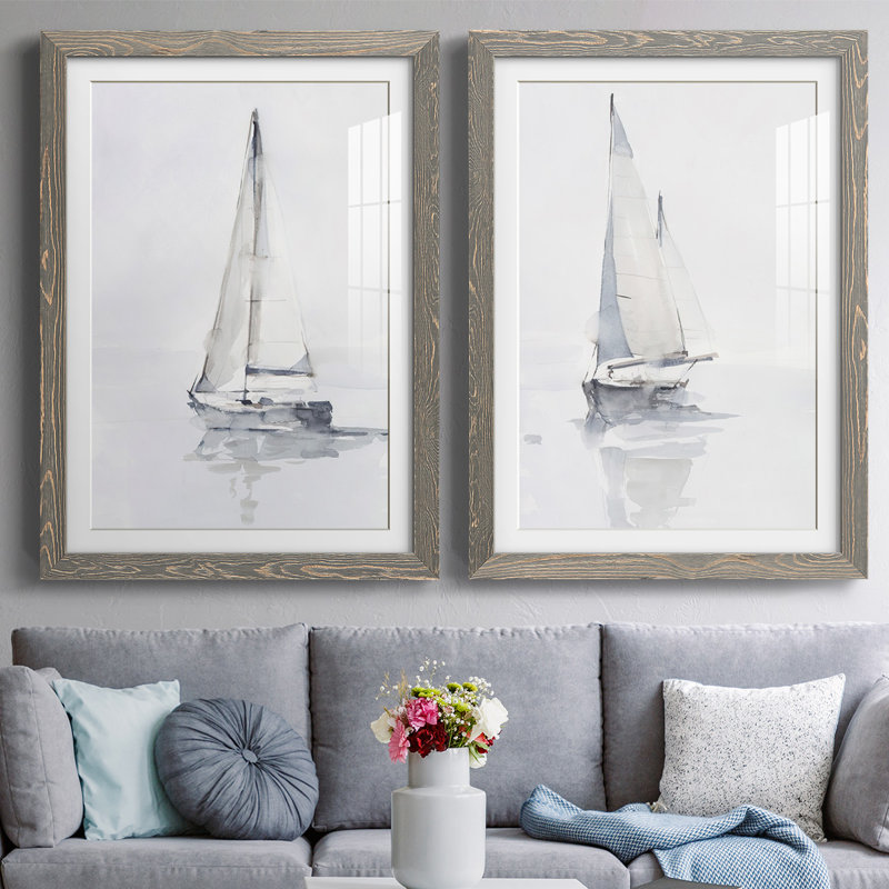 Impression encadrée Misty Harbor I-Premium - prête à être accrochée, H 27,5 po x l 75 po x P 1,5 po, Gris