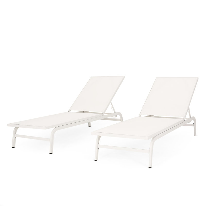 De 2 chaises longues pour l'extérieur - blanc, filet, structure en aluminium, détails fabriqués à la main, ensemble 2 chaises longues en nylon blanc fabriqué à la main,