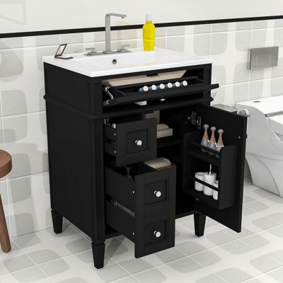 Elegant Freestanding Bathroom Vanity with Spacious Storage, Ceramic Sink and Soft-Close Features