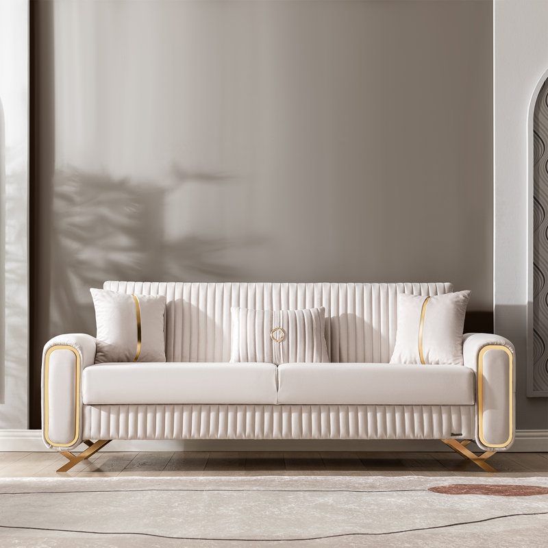 Robison 87" Convertible Sofabed with Storage, Sleeper Sofa Couch for Living Room, Gold, Beige