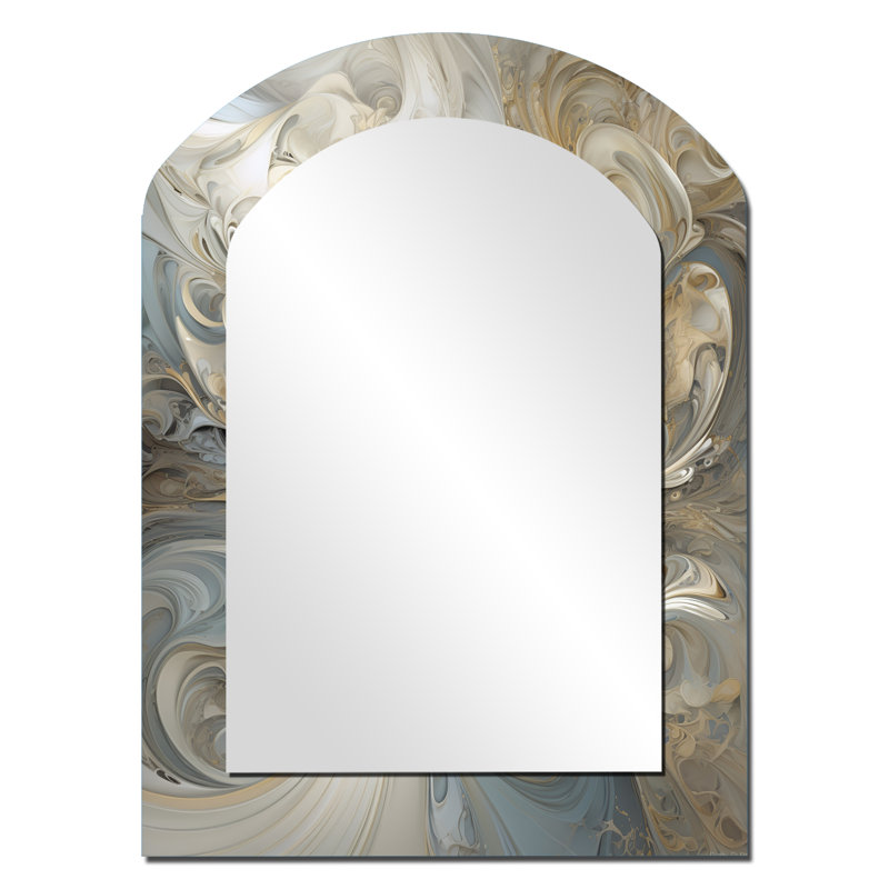 Fractal Whirl In Retro Gold And White - Fractals Irregular Shape Large Wall Mirror, Modern Asymmetrical Unique Mirror, Printed Metal Art