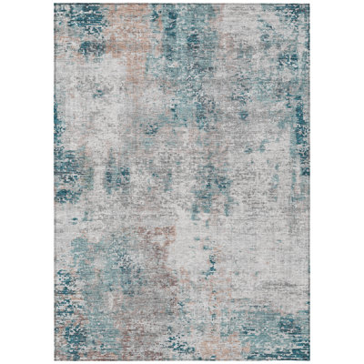 Tapis d'extérieur lavable abstrait bleu sarcelle 5 pi x 8 pi bleu sarcelle et cuivre