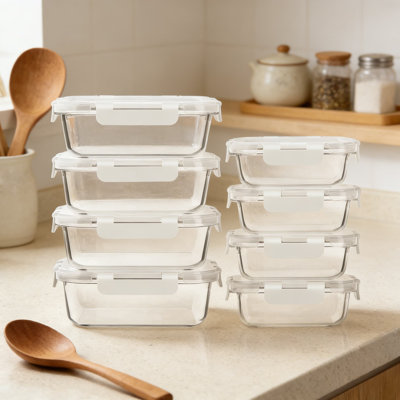 Glass Meal Prep Containers With Lids - 10-Pack Airtight Food Storage Containers, Borosilicate Glass, Microwave, Oven, Freezer & Dishwasher Safe