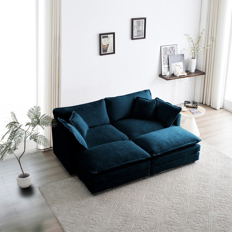 4 Canapé modulaire avec canapé 2 places et repose-pieds en chenille bleue