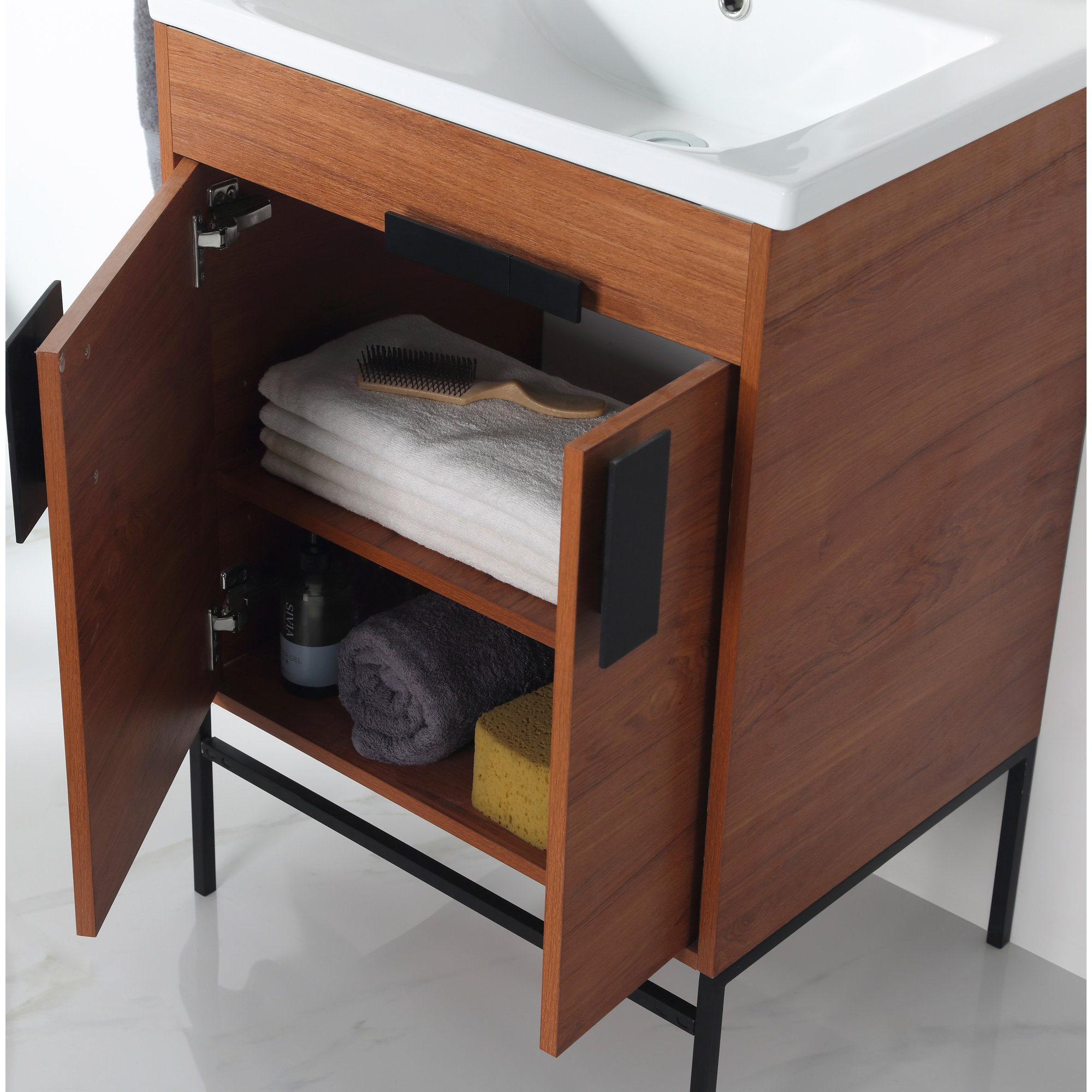 Maisie 24'' Single Bathroom Vanity, Walnut, Black Matte