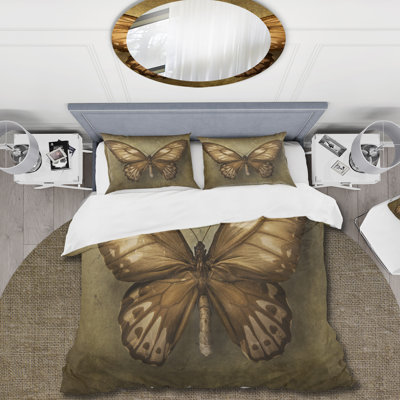 Vintage Butterfly In Earth Tones - Vintage Duvet Cover Set - Microfiber Polyester