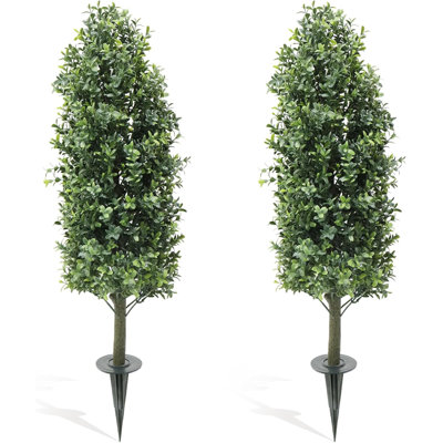 Set of 2 Artificial Boxwood Large 90 cm with Ground Spike, UV-Resistant Artificial Plant, Plastic Artificial Plant, Fake Plant Like Real for Living Room Bedroom Office Garden Decoration