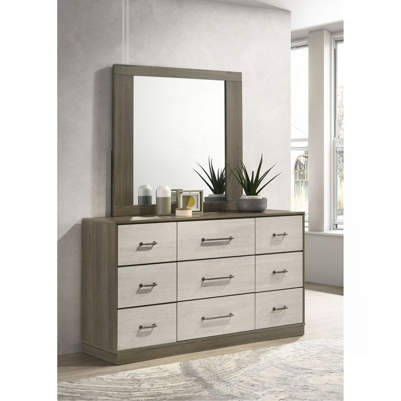 Commode 9 tiroirs avec miroir Edmondson, H 71,5 cm x l 60,75 cm x P 17,75 cm