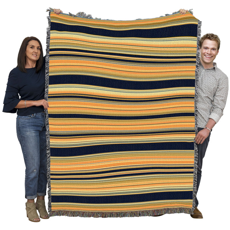 Jeté en coton Pure Country Weavers, Noir / rayé jaune
