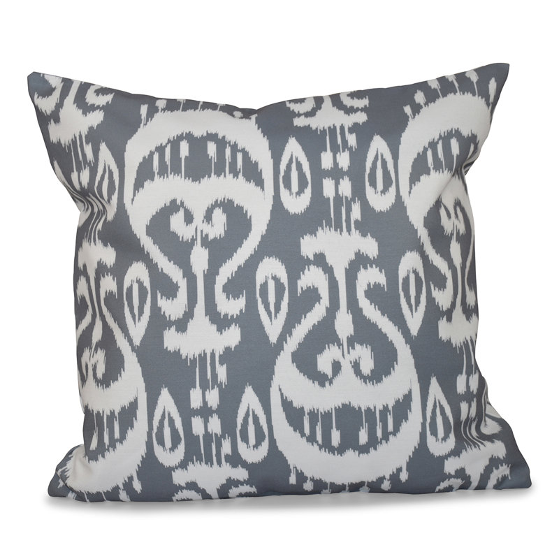 Happy Hippy Ikat Reversible Throw Pillow, 16" H x 16" W, Gray